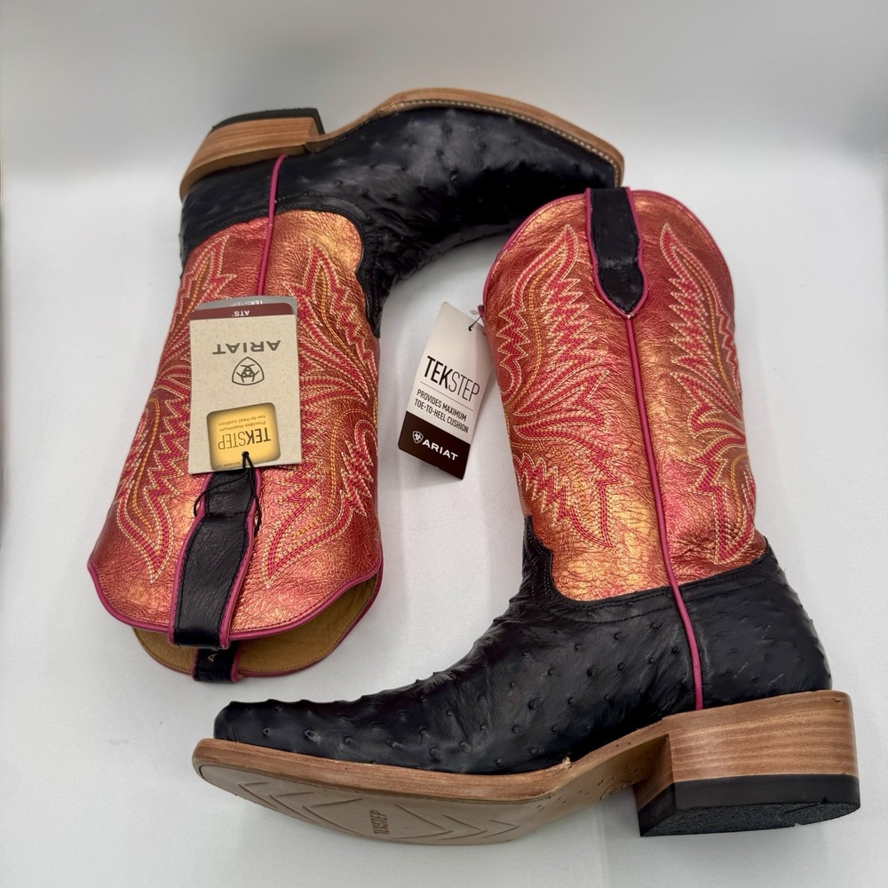 Ariat Futurity Revival Full Quill Ostrich Boots Women's Size 9 B Black Metallic - Picture 14 of 16
